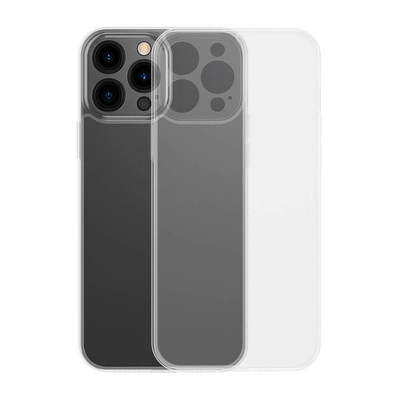Baseus Frosted Glass Case etui pokrowiec do iPhone 13 Pro Max sztywna obudowa z żelową ramką przezroczysty (ARWS000202)