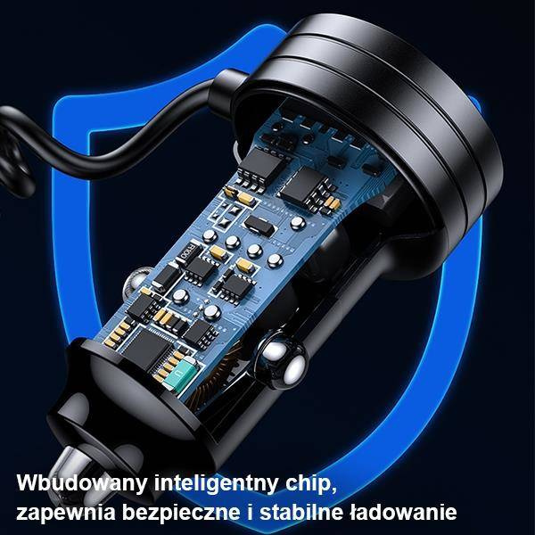 Ładowarka Samochodowa 60W USB + USB-C + Kabel USB-C Usams C33 Fast Charge CC167CC01 (US-CC167) czarna