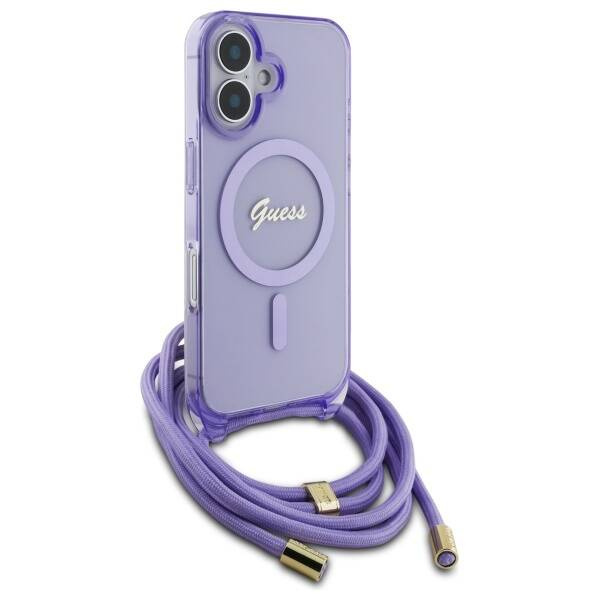Original Case IPHONE 16 Guess Hardcase Crossbody Cord Script MagSafe (GUHMP16SHCTSGNSU) purple