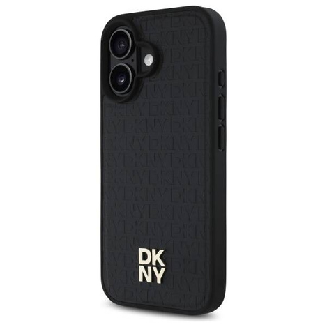 Original Handyhülle IPHONE 16 DKNY Hardcase Repeat Pattern Stack Logo MagSafe (DKHMP16SPSHRPSK) schwarz