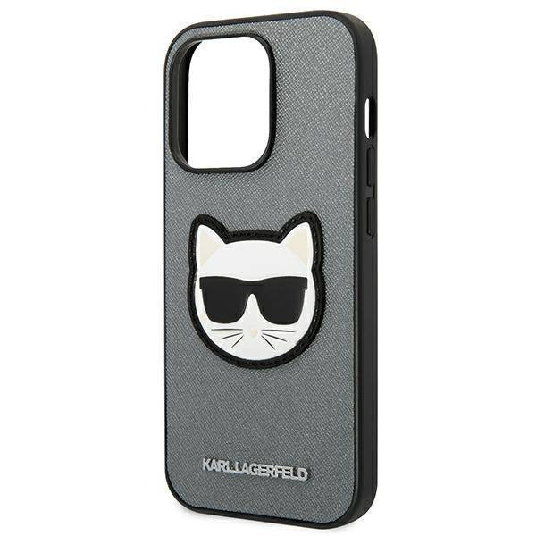 Karl Lagerfeld Saffiano Choupette Head Patch Case – Etui iPhone 14 Pro (srebrny)