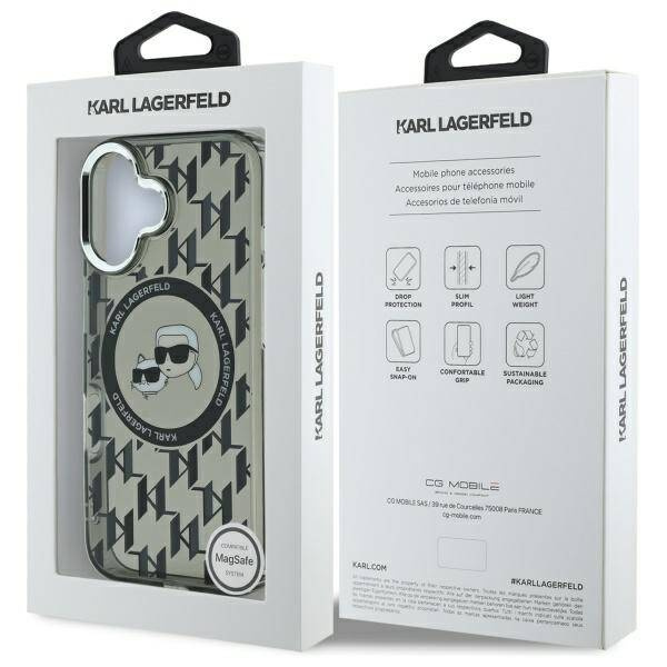Karl Lagerfeld nakładka do iPhone 16 6,1" KLHMP16SHMCKMHK czarna Hardcase IML Monogram Karl&Choupette Head MagSafe