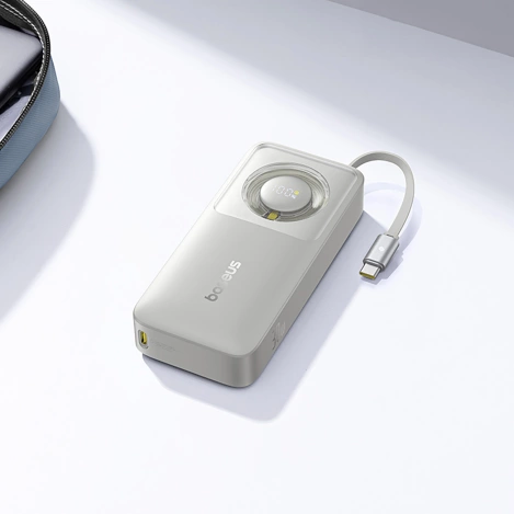 Baseus Free2Pull 10000 mAh 30 W Powerbank mit USB-C-Anschluss und einziehbarem USB-C-Kabel – Grau