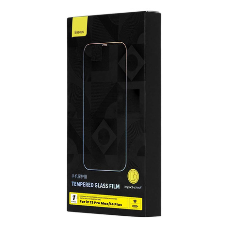 Baseus Vollbild-Hartglas für iPhone 14 Plus / 13 Pro Max mit Lautsprecherabdeckung 0,4 mm + Montageset