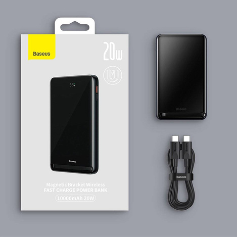Baseus Magnetic Bracket Powerbank mit MagSafe Wireless Charging 10000mAh 20W Overseas Edition weiß (PPCX000202) + USB Type C Baseus Xiaobai Series 60W 0.5m