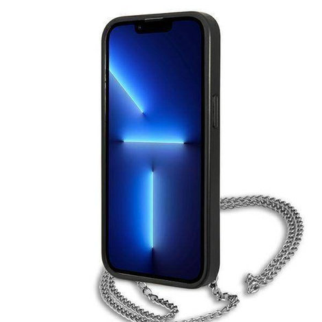 Original Handyhülle IPHONE 13 PRO MAX Karl Lagerfeld Hardcase Leather Textured And Chain (KLHCP13XPMK) schwarz