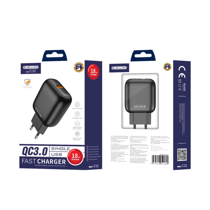 JELLICO ładowarka sieciowa C32 18W 1xUSB QC3.0 Czarny
