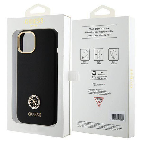 Original Handyhülle APPLE IPHONE 15 Guess Hardcase Silicone Logo Strass 4G (GUHCP15SM4DGPK) schwarz