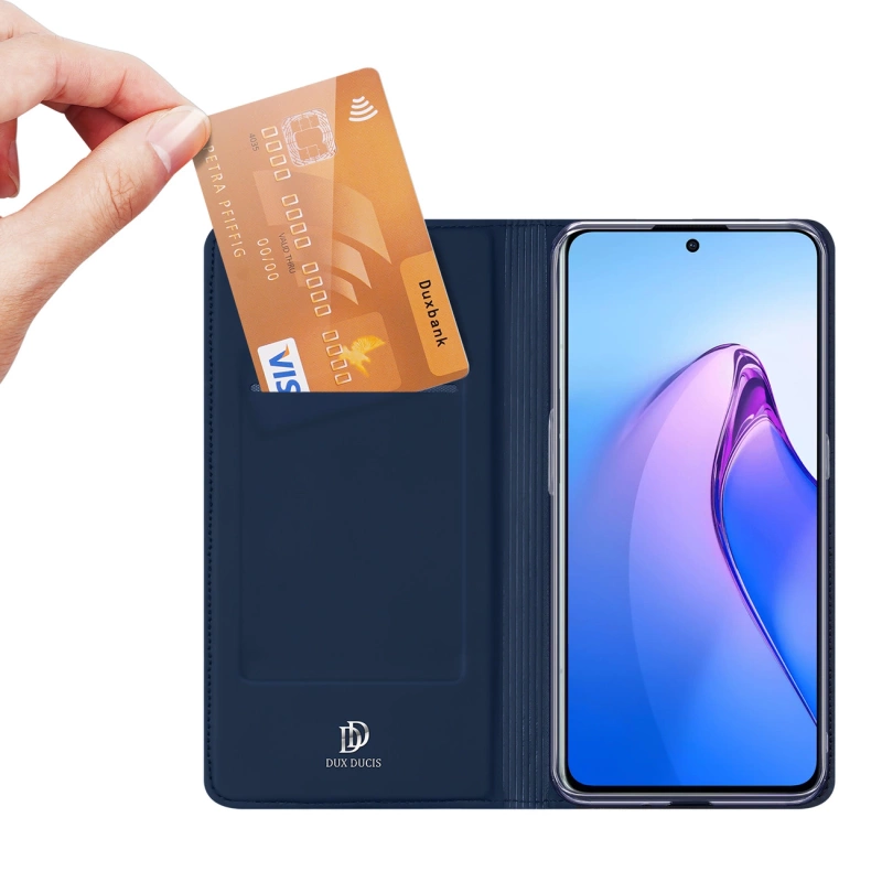 Dux Ducis Skin Pro Hülle für Oppo Reno 8 Pro Flip Cover Card Wallet Stand blau