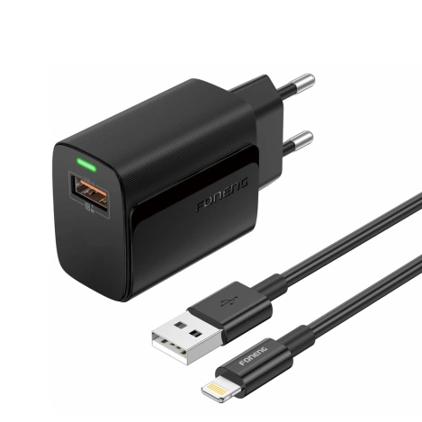 FONENG ładowarka sieciowa EU64 18W 1xUSB QC3.0 + kabel Lightning Czarny