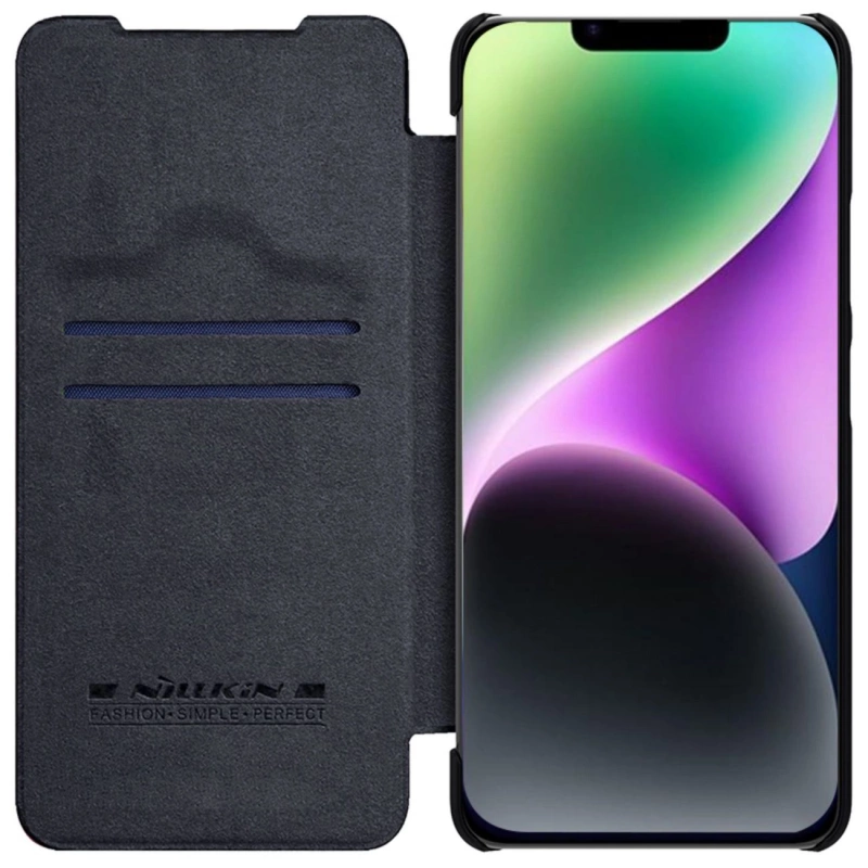 Nillkin Qin Leder Pro Hülle iPhone 14 Plus Kamera Cover Holster Cover Flip Case Schwarz
