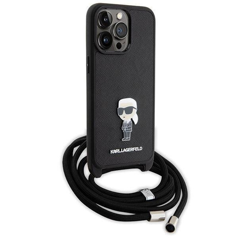 Etui Karl Lagerfeld Crossbody Saffiano Monogram Metal Pin Karl & Choupette na iPhone 15 Pro Max - czarne