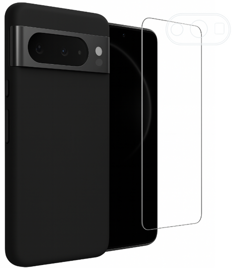 Etui do Google Pixel 8 Pro czarne + Szkło na ekran + Szkło na aparat