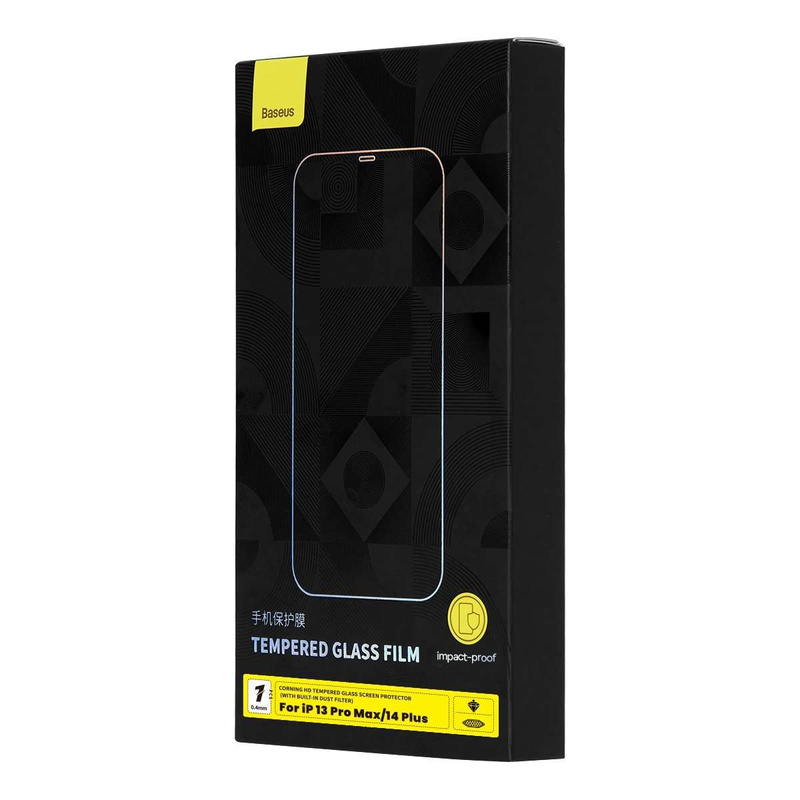 Baseus Vollbild-Hartglas für iPhone 14 Plus / 13 Pro Max mit Lautsprecherabdeckung 0,4 mm + Montageset