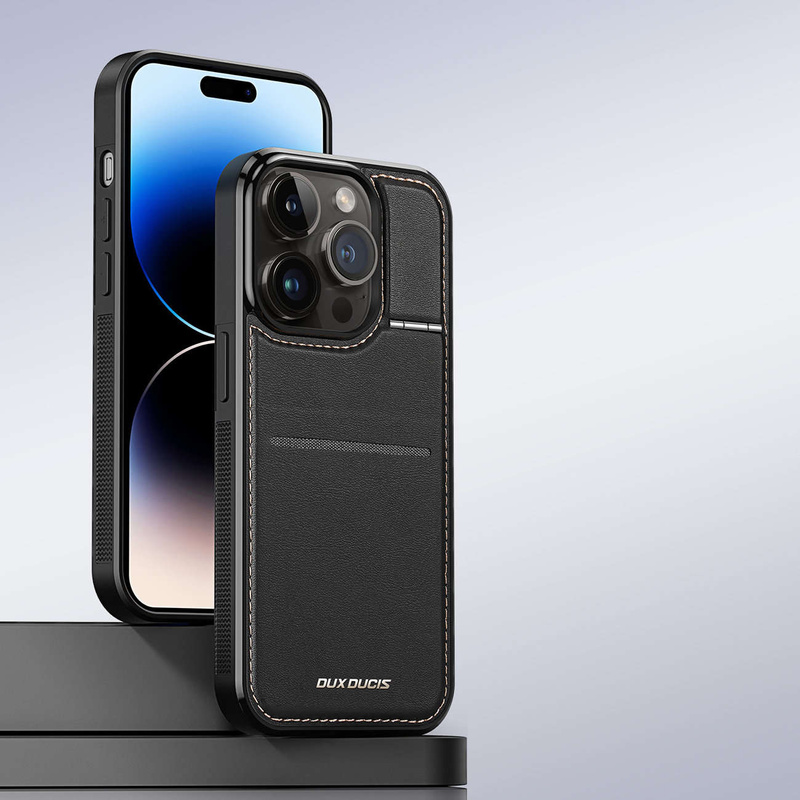 3-in-1-Hülle für iPhone 14 Pro mit MagSafe Wallet RFID-blockierender Ständer Dux Ducis Rafi Mag – Schwarz