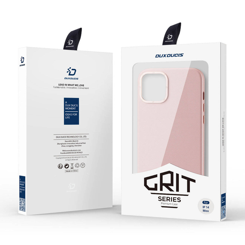 Dux Ducis Grit Leather Case for iPhone 14 Plus Elegant Faux Leather Cover (MagSafe Compatible) Pink