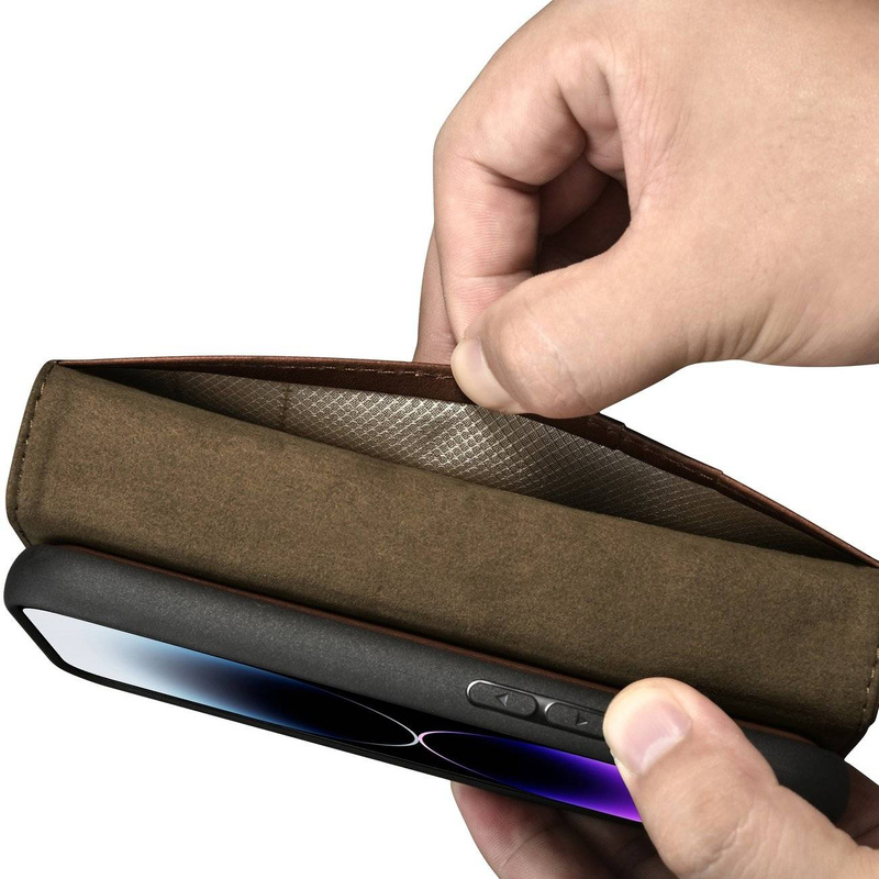 iCarer Oil Wax Wallet Case 2in1 iPhone 14 Pro Max Flip Leather Cover Anti-RFID Brown (WMI14220724-BN)