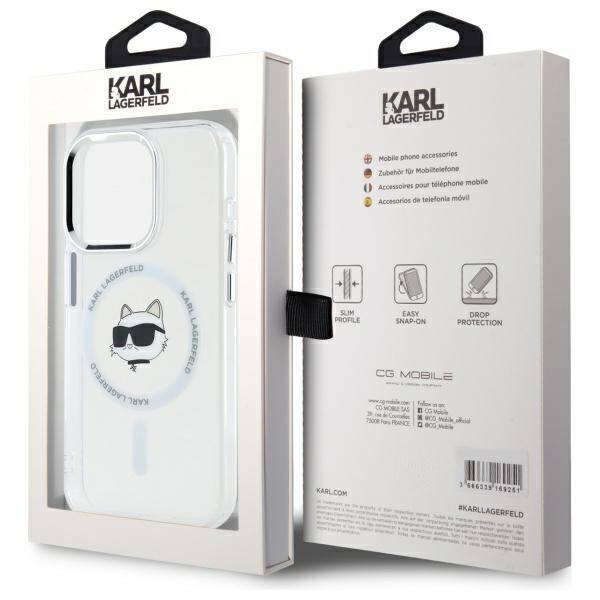 Etui Karl Lagerfeld IML Metal Choupette Head MagSafe na iPhone 15 Pro - białe
