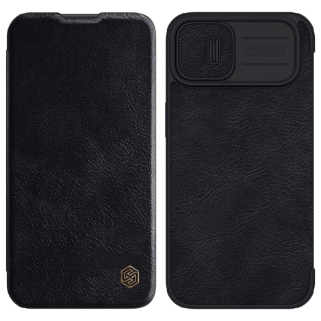 Nillkin Qin Leder Pro Hülle iPhone 14 Plus Kamera Cover Holster Cover Flip Case Schwarz