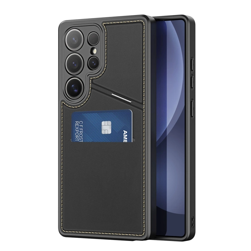 Dux Ducis Rafi II Hülle für Samsung Galaxy S25 Ultra mit Ständer und Geldbörse – Schwarz
