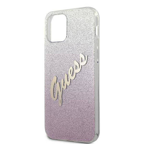 Oryginalne Etui IPHONE 12 / 12 PRO 6,1" Guess Hardcase Glitter Gradient Script GUHCP12MPCUGLSPI różowe