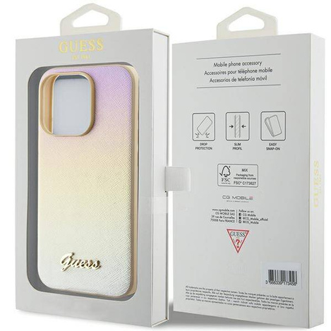 Oryginalne Etui GUESS hardcase Saffiano Iridescent Script GUHCP15XPSAIRSD do Iphone 15 Pro Max złoty