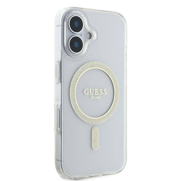 Original Case IPHONE 16 Guess Hardcase IML Glitter Circle MagSafe (GUHMP16SHFGERET) transparent