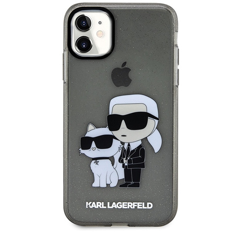 Original Handyhülle IPHONE 11 / XR Karl Lagerfeld Hardcase Gliter Karl&Choupette (KLHCN61HNKCTGK) schwarz