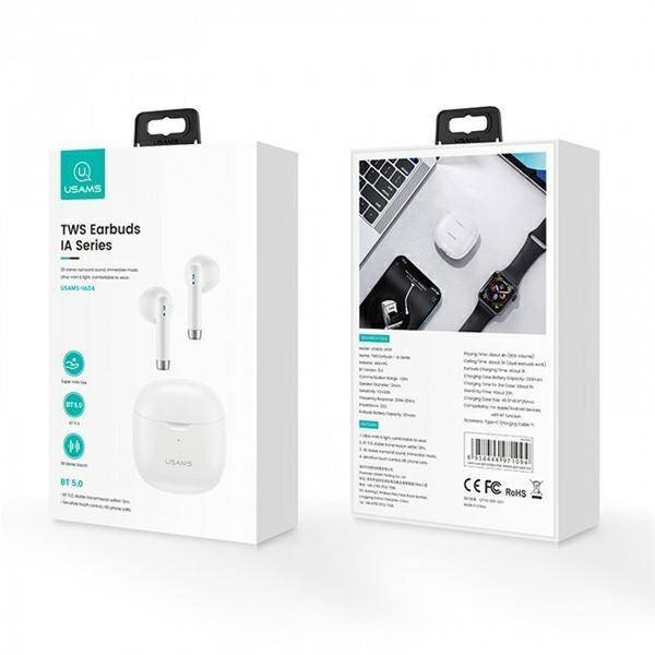 USAMS Bluetooth 5.0 TWS IA series wireless headphones white/white BHUIA02 (US-IA04)