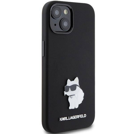 Karl Lagerfeld Choupette Metal Pin-Hülle aus Silikon für iPhone 15 Plus / 14 Plus – Schwarz