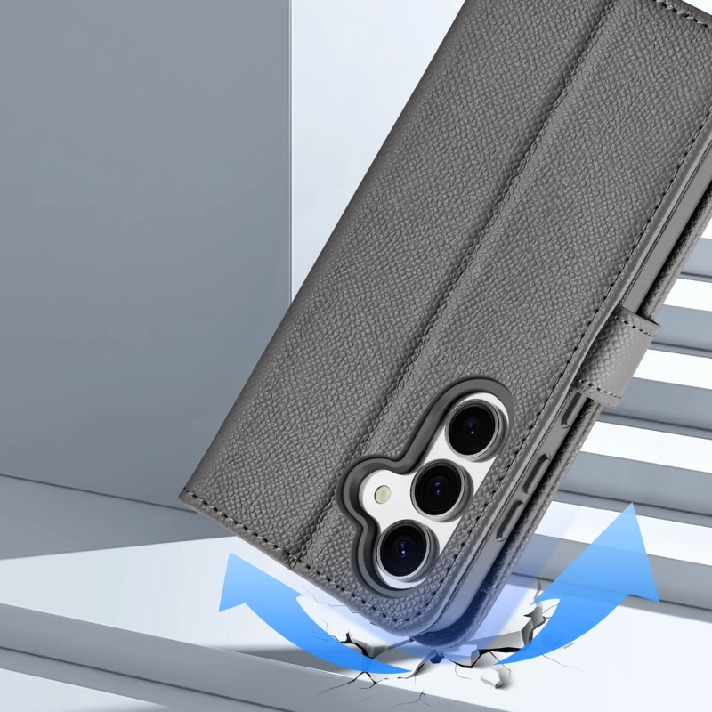 Etui skórzane Dux Ducis Lawa na Samsung Galaxy S25 z odłączanym portfelem magnetycznym - szare