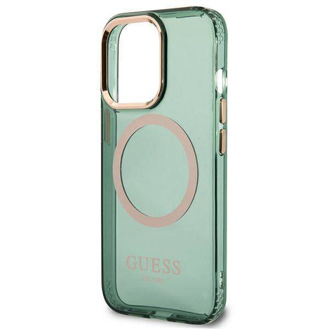 Oryginalne Etui IPHONE 13 PRO Guess Hard Case Gold Outline Translucent MagSafe (GUHMP13LHTCMA) khaki