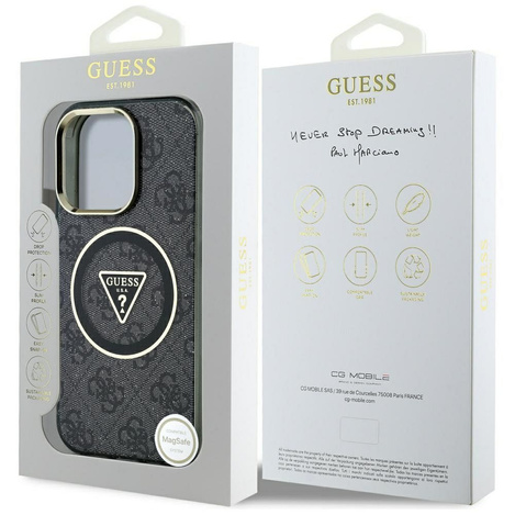 GUESS futerał do IPHONE 16 Pro Max kompatybilny z MagSafe GUHMP16XHG4PRTGK (IML Metal Glitter 4G Circle Triangle) czarny