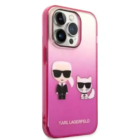 Original Case IPHONE 14 PLUS Karl Lagerfeld Hardcase Gradient Ikonik Karl & Choupette (KLHCP14MTGKCP) pink