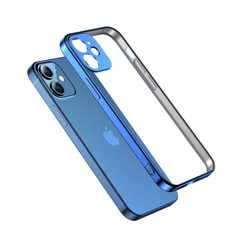 Joyroom New Beauty Series ultra cienkie przezroczyste etui z metaliczną ramką do iPhone 12 Pro niebieski (JR-BP743)