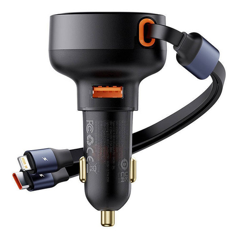Baseus Enjoyment USB-A-Autoladegerät mit USB-C/ Lightning -60-W-Kabel – Schwarz