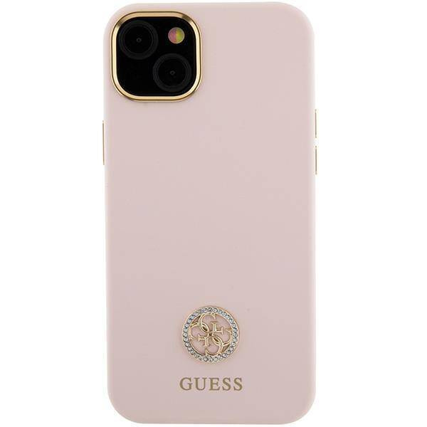 Etui Guess Silicone Logo Strass 4G na iPhone 15 - jasnoróżowe