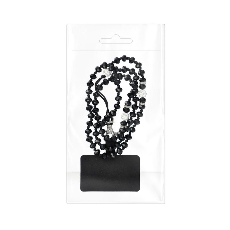Zawieszka CRYSTAL DIAMOND do telefonu / długość sznura 74cm (37cm w pętli) / na szyję - czarny
