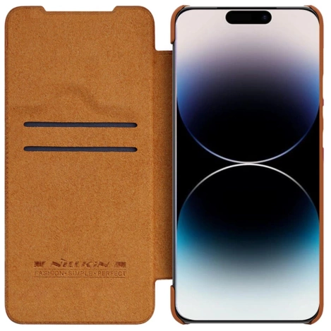 Nillkin Qin Leder Pro Hülle iPhone 14 Pro Max Kamera Cover Holster Cover Flip Case Braun
