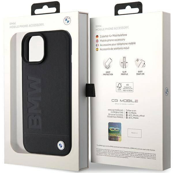 BMW MagSafe Leather Hot Stamp case for iPhone 15 Plus - black