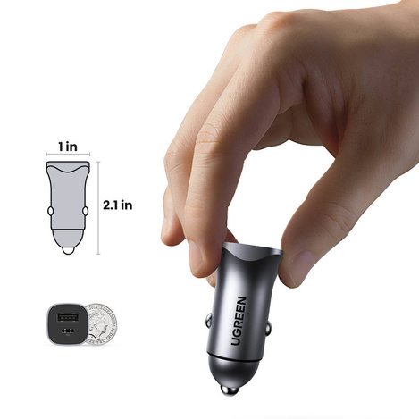 Ugreen fast car charger USB-A / USB-C 30W PD PPS gray (CD130)