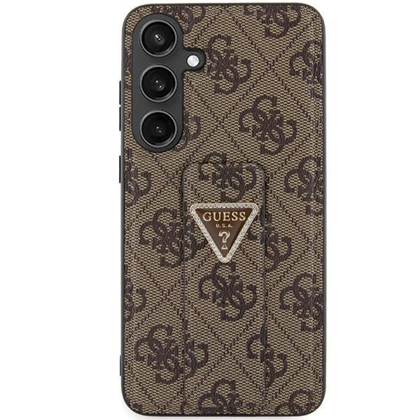 Etui Guess Grip Stand 4G Triangle Strass na Samsung Galaxy S24 - brązowe