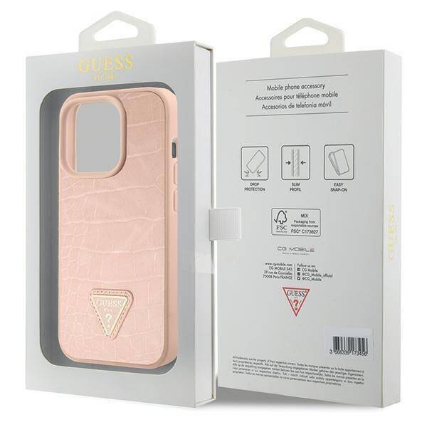 Original Case APPLE IPHONE 15 PRO MAX Guess Hardcase Croco Triangle Metal Logo (GUHCP15XPCRTHCP) pink