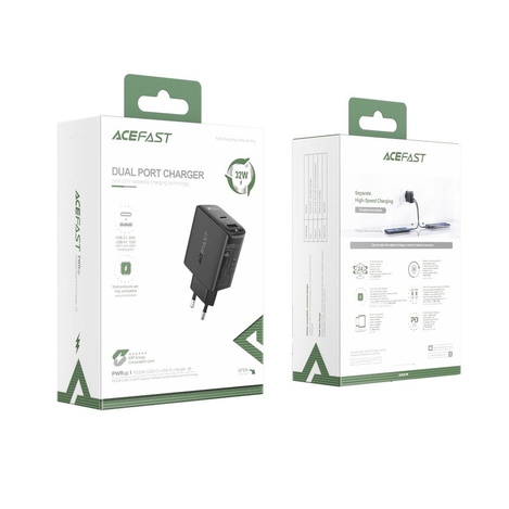 Acefast ładowarka sieciowa USB Typ C / USB 32W, PPS, PD, QC 3.0, AFC, FCP czarny (A5 black)