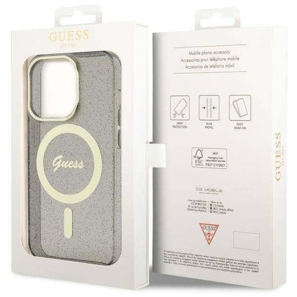 Guess, GUHMP14LHCMCGK iPhone 14 Pro 6,1" schwarz/schwarz Hardcase Glitter Gold MagSafe