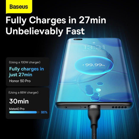Baseus Flash Series Ⅱ One-for-three Fast Charging Data Cable USB to M+L+C 100W 1.2m Black