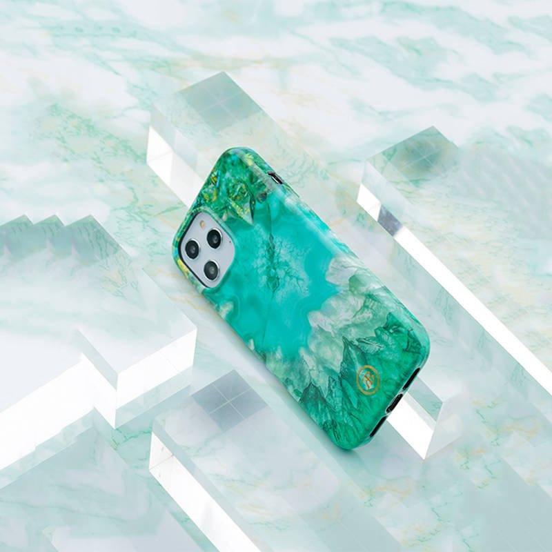 Kingxbar Agate Series eleganckie etui pokrowiec z nadrukiem agat iPhone 12 mini zielony