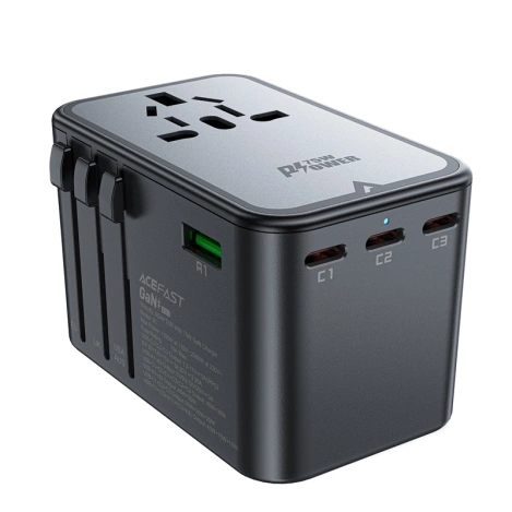 Acefast Z1 GaN 75W PD Reiseladeadapter 3x USB-C 2x USB-A - Schwarz