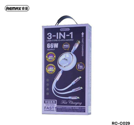 KABEL REMAX LINON SERIES 66W 3IN1 USB-C/MICRO/LIGHTNING RC-C029 PURPLE
