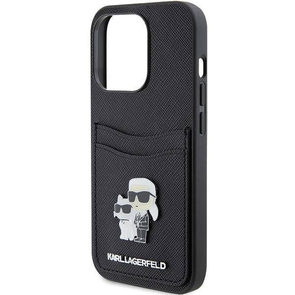 Etui Karl Lagerfeld Saffiano Cardslot Karl&Choupette Metal Pin do iPhone 15 Pro - czarne